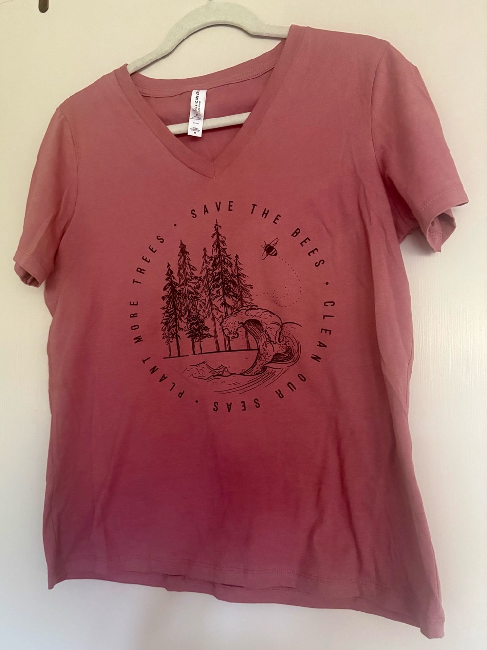 Bella Canvas Mauve Pink V-Neck 'Save the Bees' Graphic Tee